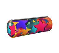 GaxfjRu Estuche redondo de piel sintética con diseño de estrellas de arco iris, almacenamiento para bolígrafos, lápices, marcadores, suministros pequeños, cremallera de metal con cuero, Silver, Talla