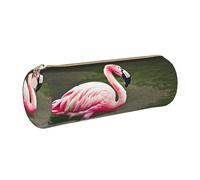 GaxfjRu Estuche redondo de piel sintética con diseño de flamenco rosa, almacenamiento para bolígrafos, lápices, marcadores, suministros pequeños, cremallera de metal con cuero, Gold, Talla única