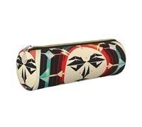 GaxfjRu Estuche redondo de piel sintética con diseño de flechas de caza, triángulos, ciervos, almacenamiento para bolígrafos, lápices, marcadores, suministros pequeños, cremallera de metal con cuero