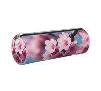 GaxfjRu Estuche redondo de piel sintética con diseño de flores de cerezo, almacenamiento para bolígrafos, lápices, marcadores, suministros pequeños, cremallera de metal con cuero, Silver, Talla única