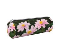 GaxfjRu Estuche redondo de piel sintética con diseño de flores de oro rosa y blanco, almacenamiento para bolígrafos, lápices, marcadores, suministros pequeños, cremallera de metal con cuero, Silver