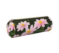 GaxfjRu Estuche redondo de piel sintética con diseño de flores de oro rosa y blanco, almacenamiento para bolígrafos, lápices, marcadores, suministros pequeños, cremallera de metal con cuero, Gold