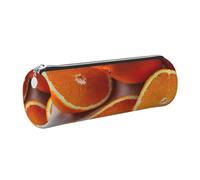 GaxfjRu Estuche redondo de piel sintética con diseño de frutas de naranja fresca, almacenamiento para bolígrafos, lápices, marcadores, suministros pequeños, cremallera de metal con cuero, Silver