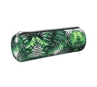 GaxfjRu Estuche redondo de piel sintética con diseño de hojas de plátano y palmera tropical, almacenamiento para bolígrafos, lápices, marcadores, suministros pequeños, cremallera de metal con cuero