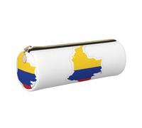 GaxfjRu Estuche redondo de piel sintética con diseño de mapa de la bandera de Colombia, almacenamiento para bolígrafos, lápices, marcadores, suministros pequeños, cremallera de metal con cuero, Gold
