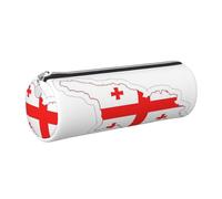 GaxfjRu Estuche redondo de piel sintética con diseño de mapa de la bandera de Georgia, almacenamiento para bolígrafos, lápices, marcadores, suministros pequeños, cremallera de metal con cuero, Silver