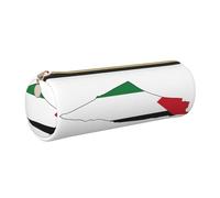 GaxfjRu Estuche redondo de piel sintética con diseño de mapa de la bandera de Palestina, almacenamiento para bolígrafos, lápices, marcadores, suministros pequeños, cremallera de metal con cuero, Gold