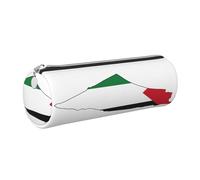 GaxfjRu Estuche redondo de piel sintética con diseño de mapa de la bandera de Palestina, almacenamiento para bolígrafos, lápices, marcadores, suministros pequeños, cremallera de metal con cuero