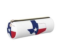 GaxfjRu Estuche redondo de piel sintética con diseño de mapa de la bandera del estado de Texas, almacenamiento para bolígrafos, lápices, marcadores, suministros pequeños, cremallera de metal con cuero
