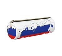 GaxfjRu Estuche redondo de piel sintética con diseño de mapa de la bandera rusa, almacenamiento para bolígrafos, lápices, marcadores, suministros pequeños, cremallera de metal con cuero, Gold, Talla