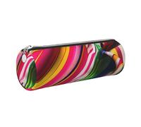 GaxfjRu Estuche redondo de piel sintética con diseño de rayas de arco iris, almacenamiento para bolígrafos, lápices, marcadores, suministros pequeños, cremallera de metal con cuero, Silver, Talla