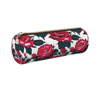 GaxfjRu Estuche redondo de piel sintética con diseño de rosas y flores, almacenamiento para bolígrafos, lápices, marcadores, suministros pequeños, cremallera de metal con cuero, Gold, Talla única