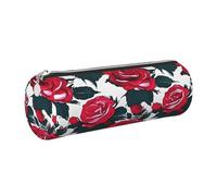 GaxfjRu Estuche redondo de piel sintética con diseño de rosas y flores, almacenamiento para bolígrafos, lápices, marcadores, suministros pequeños, cremallera de metal con cuero, Silver, Talla única
