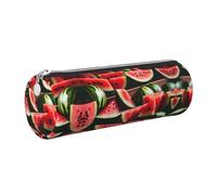 GaxfjRu Estuche redondo de piel sintética con diseño de sandía y frutas frescas, almacenamiento para bolígrafos, lápices, marcadores, suministros pequeños, cremallera de metal con cuero, Silver, Talla