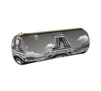 GaxfjRu Estuche redondo de piel sintética con diseño de Torre Eiffel y Nube de París, almacenamiento para bolígrafos, lápices, marcadores, suministros pequeños, cremallera de metal con piel, Gold