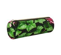 GaxfjRu Estuche redondo de piel sintética con diseño floral de hiedra rosa con hojas, para guardar bolígrafos, lápices, marcadores, suministros pequeños, cremallera de metal con cuero, Gold, Talla