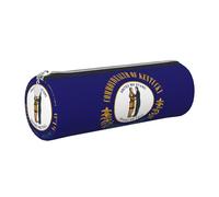 GaxfjRu Estuche redondo de piel sintética con la bandera del estado de Kentucky, almacenamiento para bolígrafos, lápices, marcadores, suministros pequeños, cremallera de metal con cuero, Silver, Talla