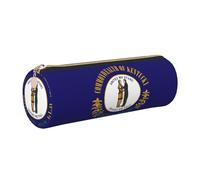 GaxfjRu Estuche redondo de piel sintética con la bandera del estado de Kentucky, almacenamiento para bolígrafos, lápices, marcadores, suministros pequeños, cremallera de metal con cuero, Gold, Talla
