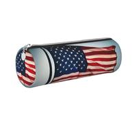 GaxfjRu Estuche redondo de piel sintética con patrón de bandera americana, almacenamiento para bolígrafos, lápices, marcadores, suministros pequeños, cremallera de metal con cuero, Silver, Talla única