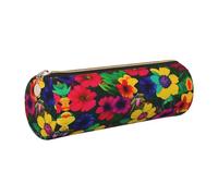 GaxfjRu Estuche redondo de piel sintética con patrón de flores de arco iris, almacenamiento para bolígrafos, lápices, marcadores, suministros pequeños, cremallera de metal con cuero, Gold, Talla única