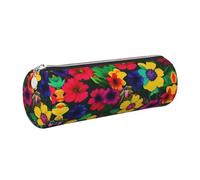 GaxfjRu Estuche redondo de piel sintética con patrón de flores de arco iris, almacenamiento para bolígrafos, lápices, marcadores, suministros pequeños, cremallera de metal con cuero, Silver, Talla
