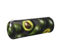 GaxfjRu Estuche redondo de piel sintética con patrón de frutas de aguacate, almacenamiento para bolígrafos, lápices, marcadores, suministros pequeños, cremallera de metal con cuero, Silver, Talla