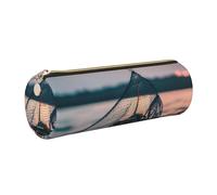 GaxfjRu Estuche redondo de piel sintética con red de pesca de estrella de mar, almacenamiento para bolígrafos, lápices, marcadores, suministros pequeños, cremallera de metal con cuero, Gold, Talla