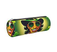 GaxfjRu Estuche redondo de piel sintética con texto "Happy St Patrick's Day", almacenamiento para bolígrafos, lápices, marcadores, suministros pequeños, cremallera de metal con cuero, Silver, Talla