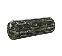 GaxfjRu Estuche redondo de piel sintética de camuflaje digital, almacenamiento para bolígrafos, lápices, marcadores, suministros pequeños, cremallera de metal con cuero, Silver, Talla única, Tarjetero