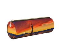 GaxfjRu Estuche redondo de piel sintética de Las Vegas Sunset para guardar bolígrafos, lápices, marcadores, suministros pequeños, cremallera de metal con cuero, Gold, Talla única, Tarjetero