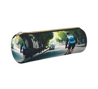 GaxfjRu Estuche redondo de piel sintética para coche y bicicleta, almacenamiento para bolígrafos, lápices, marcadores, suministros pequeños, cremallera de metal con piel, Gold, Talla única, Tarjetero