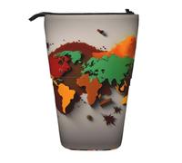 GaxfjRu Estuche telescópico portátil con diseño de mapa del mundo hecho de especias, organizador con múltiples ranuras, para herramientas de escritura, accesorios