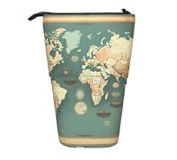 GaxfjRu Estuche telescópico portátil con diseño de mapa del mundo, organizador con múltiples ranuras, para herramientas de escritura, accesorios