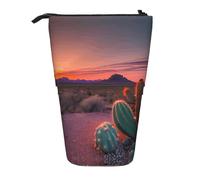 GaxfjRu Estuche telescópico portátil con estampado de cactus y atardecer, organizador con múltiples ranuras, para herramientas de escritura y accesorios