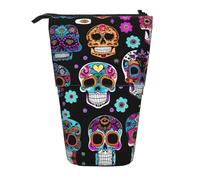 GaxfjRu Estuche telescópico portátil con estampado de calavera de azúcar, organizador con múltiples ranuras, para herramientas de escritura y accesorios
