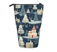 GaxfjRu Estuche telescópico portátil con estampado de ciervos y paisaje de invierno, organizador con múltiples ranuras, para herramientas de escritura, accesorios