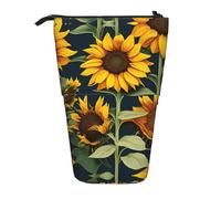 GaxfjRu Estuche telescópico portátil con estampado de girasol y flores silvestres, organizador con múltiples ranuras, para herramientas de escritura y accesorios