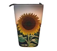 GaxfjRu Estuche telescópico portátil con estampado de girasol y puesta de sol, organizador con múltiples ranuras, para herramientas de escritura y accesorios