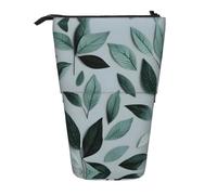 GaxfjRu Estuche telescópico portátil con estampado de hojas color gris menta, organizador con múltiples ranuras, para herramientas de escritura y accesorios