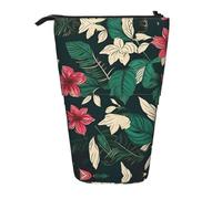 GaxfjRu Estuche telescópico portátil con estampado de hojas de flores, organizador con múltiples ranuras, para herramientas de escritura, accesorios