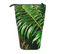 GaxfjRu Estuche telescópico portátil con estampado de hojas verdes de palmera, organizador con múltiples ranuras, para herramientas de escritura y accesorios
