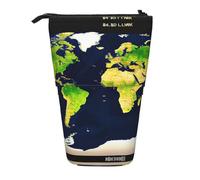 GaxfjRu Estuche telescópico portátil con estampado de mapa del mundo, organizador con múltiples ranuras, para herramientas de escritura, accesorios