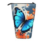 GaxfjRu Estuche telescópico portátil con estampado de mariposas azules, organizador con múltiples ranuras, para herramientas de escritura y accesorios