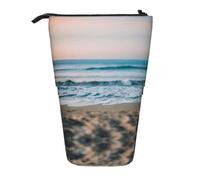 GaxfjRu Estuche telescópico portátil con estampado de playa y mar, organizador con múltiples ranuras, para herramientas de escritura y accesorios