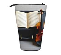 GaxfjRu Estuche telescópico portátil con impresión de violín y libro, organizador con múltiples ranuras, para herramientas de escritura y accesorios