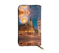 GaxfjRu Fiery Red Street - Cartera de mano funcional para mujer, diseño delgado y minimalista, piel sintética con cremallera de metal, Negro -, Talla única, Classic