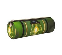 GaxfjRu Firefly and Lantern - Estuche redondo de piel sintética, almacenamiento para bolígrafos, lápices, marcadores, suministros pequeños, cremallera de metal con piel, Gold, Talla única, Tarjetero
