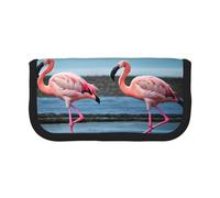 GaxfjRu Flamingos on The Beach - Estuche de lona para lápices, almacenamiento organizado para picnics y uso diario, bolsa de maquillaje, soporte para lápices