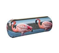 GaxfjRu Flamingos on The Beach - Estuche redondo de piel sintética, almacenamiento para bolígrafos, lápices, marcadores, suministros pequeños, cremallera de metal con piel, Gold, Talla única