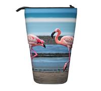 GaxfjRu Flamingos On The Beach - Estuche telescópico portátil para lápices, organizador con múltiples ranuras, para herramientas de escritura y accesorios